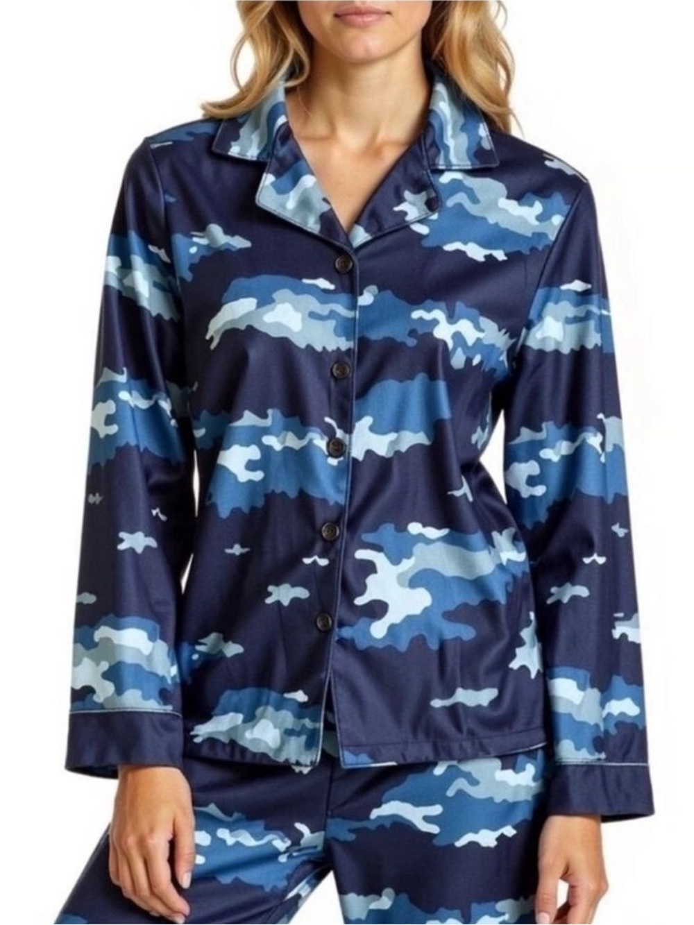 Nautica Sleep Shirt Navy Blue Button Front Long Sleeve NWT Size 12